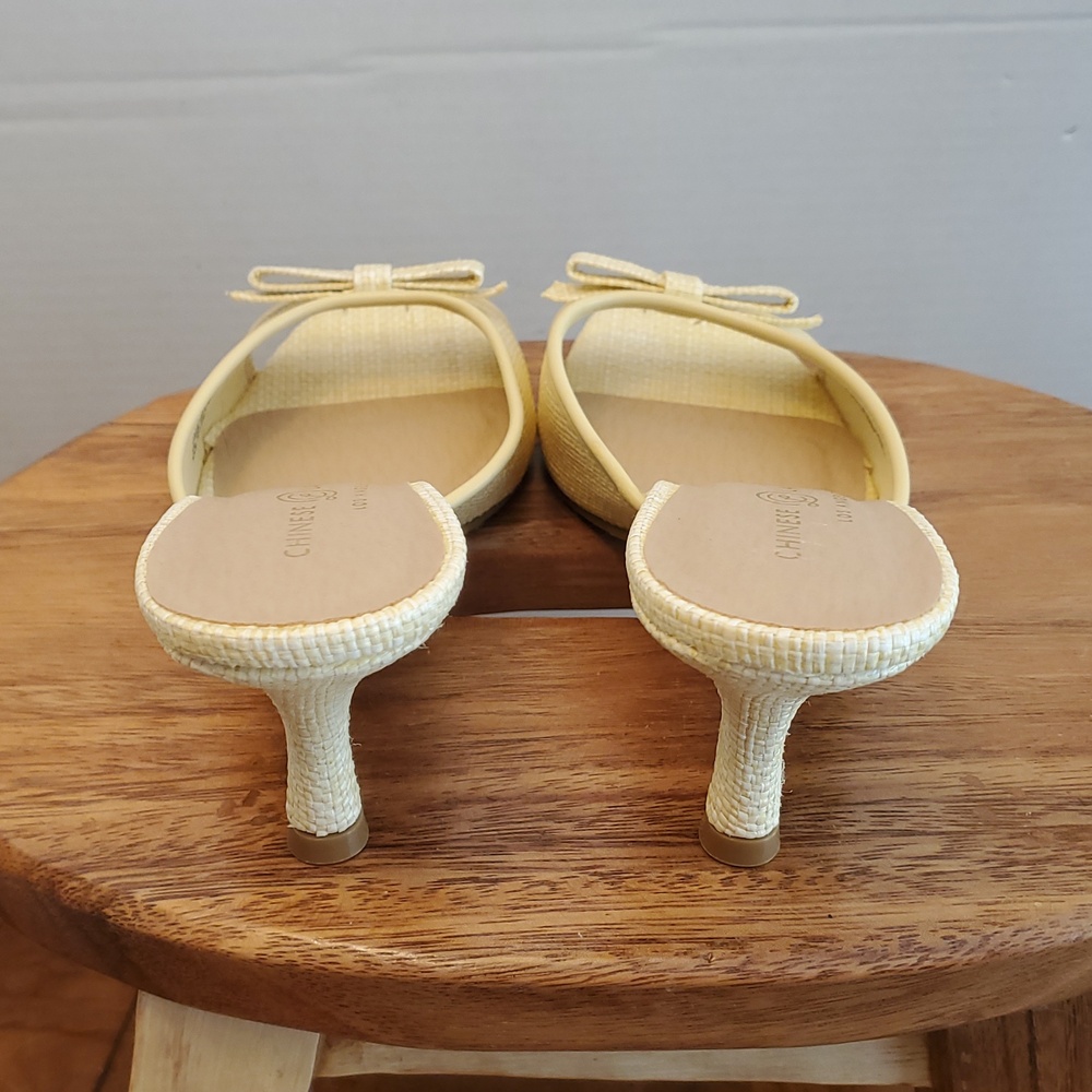 Chinese Laundry Woven Yellow Kitten Heels Slides with Bow Size 8 M - Picture 5 of 11